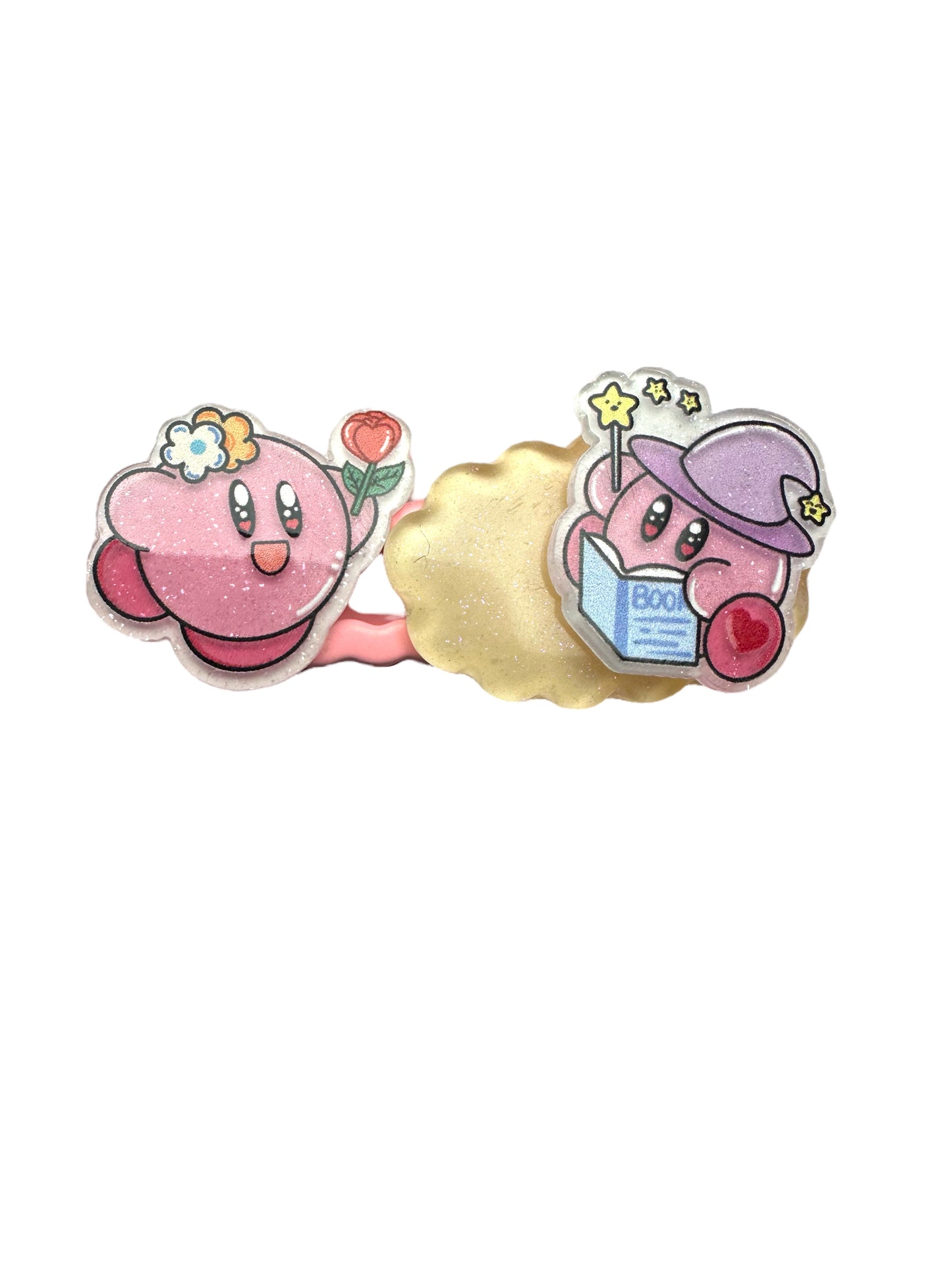 Barrette 11 - Kirby rose 🌹 et Nuage crème pailleté