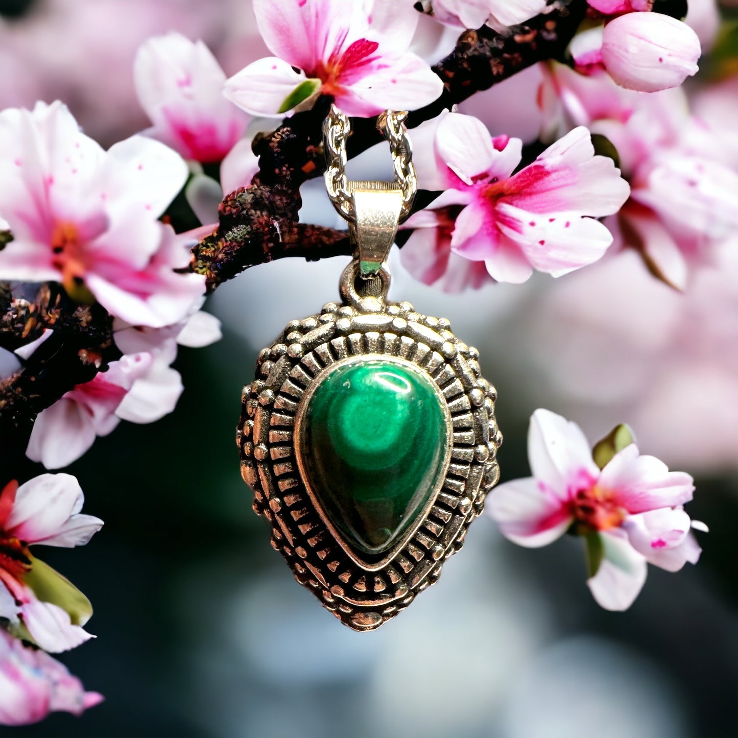 Pendentif malachite en argent