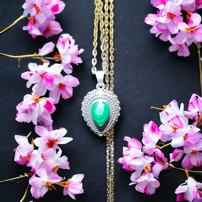 Pendentif malachite en argent